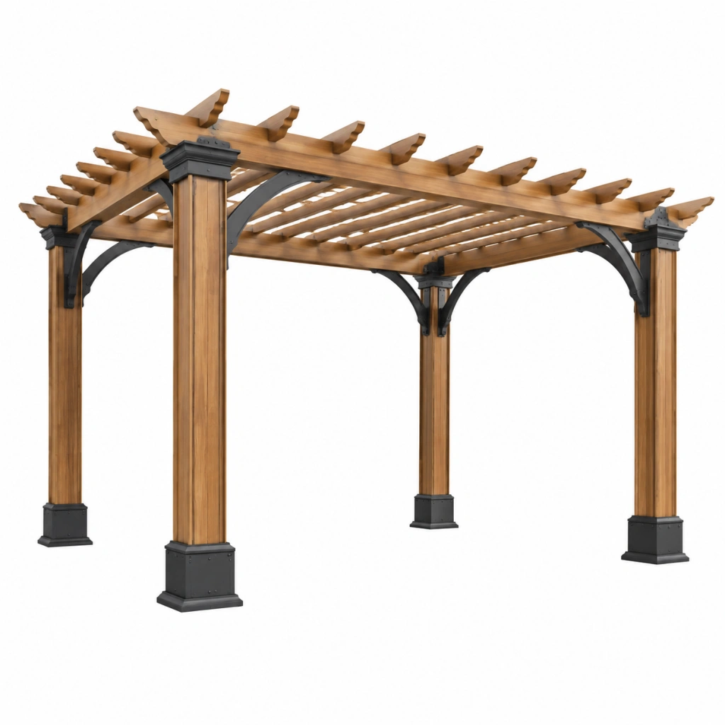 Pergola da giardino 400 x 300 x 250 cm in legno marrone con staffe in metallo - struttura ombreggiante classica