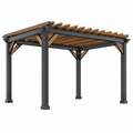 Pergola da giardino 300 x 300 x 250 cm in metallo e legno nero/marrone con copertura a listelli