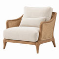 Poltrona 82 x 85 x 88 cm in legno e rattan naturale con rivestimento beige stile moderno