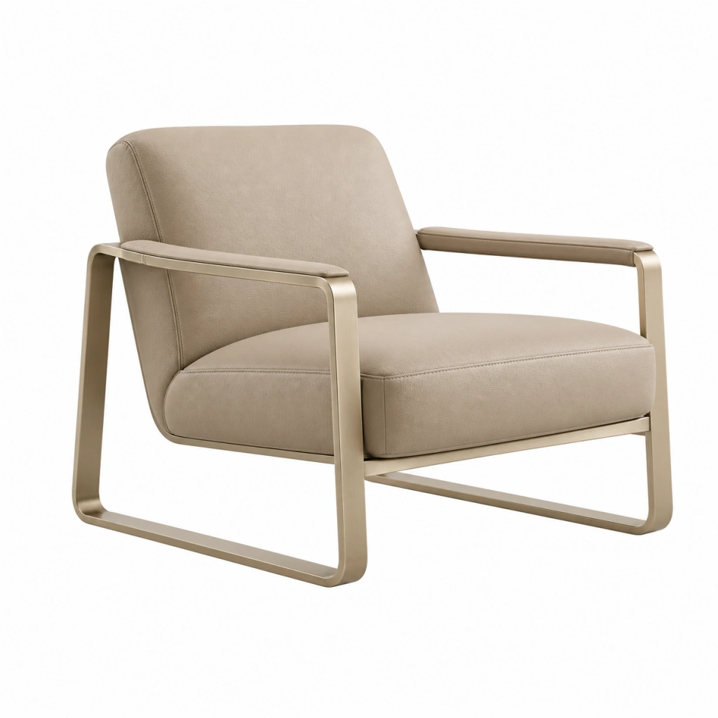 Poltrona 75 x 85 x 80 cm in tessuto beige con struttura in metallo dorato - stile moderno