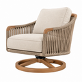 Poltrona girevole 75 x 80 x 92 cm in corda intrecciata beige e legno - stile naturale