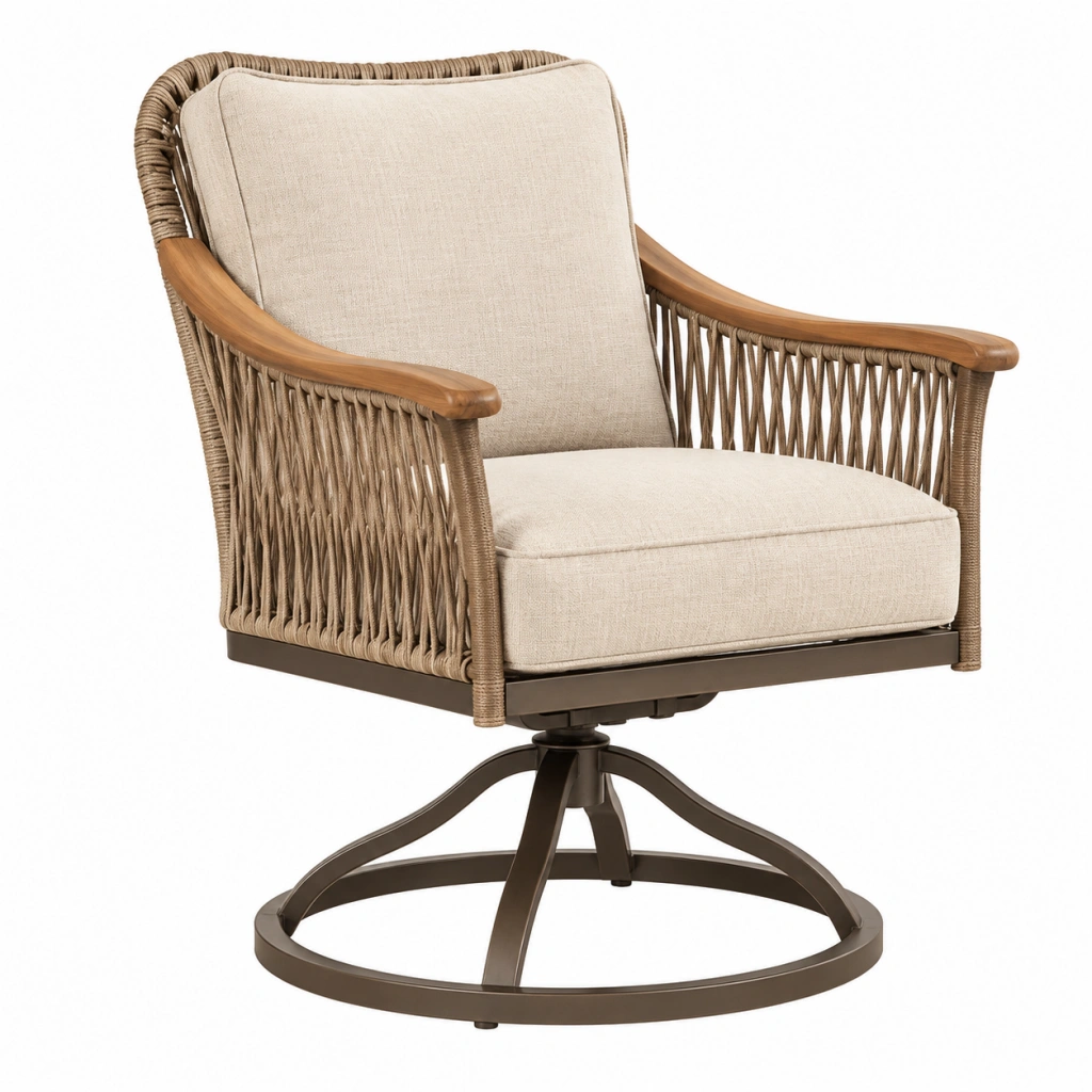 Poltrona da esterno 75 x 85 x 98 cm in corda beige e metallo girevole