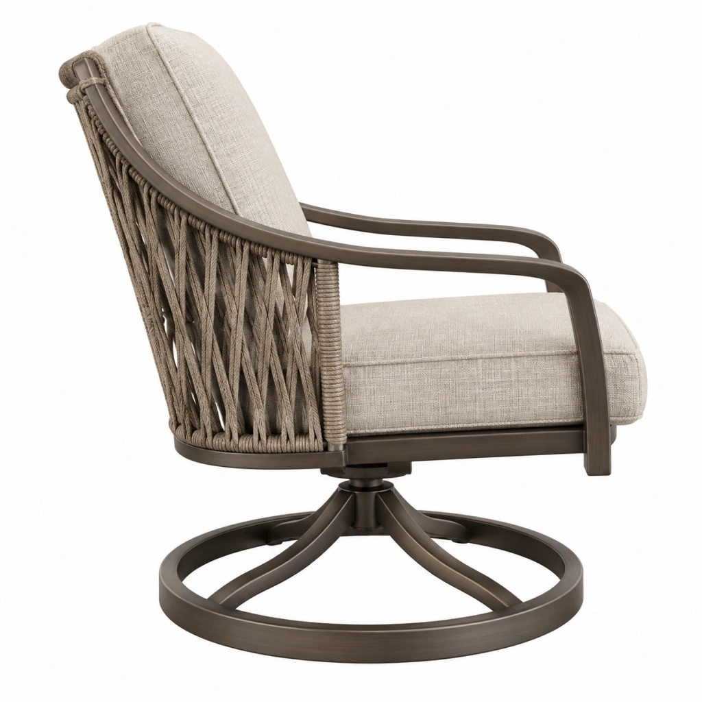 Poltrona da esterno girevole 76 x 82 x 92 cm in metallo corda e tessuto beige stile contemporaneo