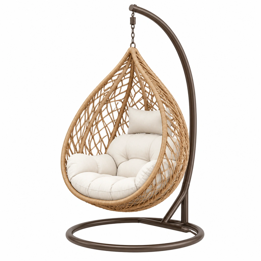 Poltrona sospesa 105 x 105 x 195 cm in rattan naturale e metallo marrone con seduta imbottita