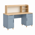 Scrivania 120 x 60 x 110 cm in legno blu e naturale con cassetti ante e ripiani