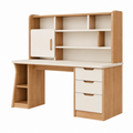 Scrivania con libreria 120 x 60 x 180 cm in pannelli effetto legno rovere chiaro e bianco con cassetti stile moderno