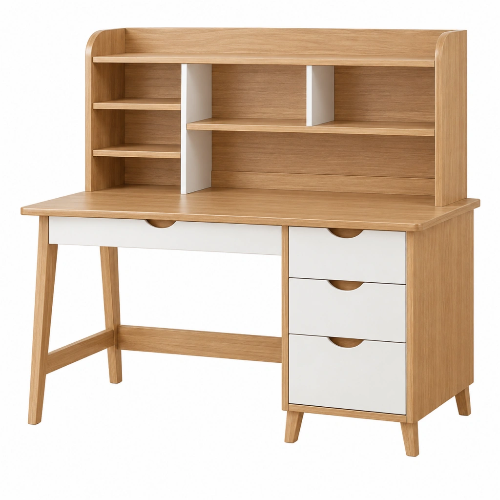 Scrivania con libreria 120 x 60 x 140 cm in legno marrone e bianco con cassetti
