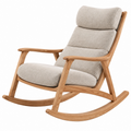 Sedia a dondolo 100 x 70 x 100 cm in legno e tessuto beige stile nordico