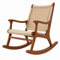 Sedia a dondolo 70 x 90 x 105 cm in legno marrone con seduta intrecciata beige stile naturale