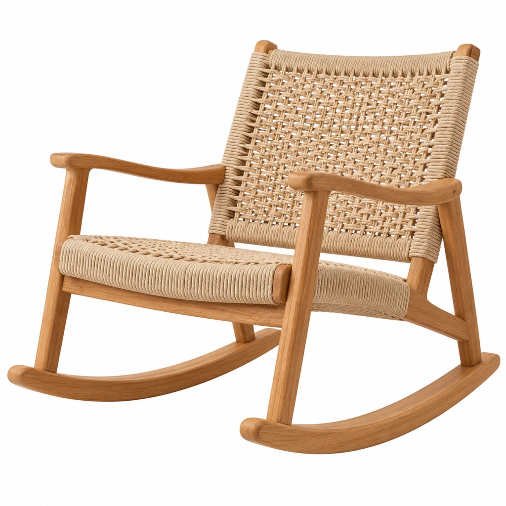 Sedia a dondolo 66 x 85 x 98 cm in legno e corda beige stile naturale