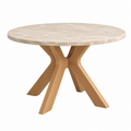 Tavolo da pranzo rotondo diametro 120 cm effetto marmo beige e legno - stile moderno