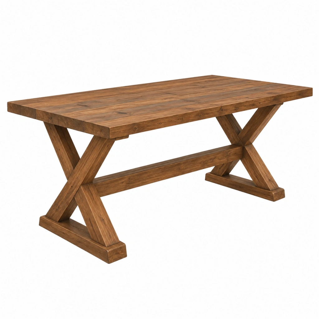 Tavolo da pranzo 180 x 90 x 75 cm in legno marrone stile rustico con base a X